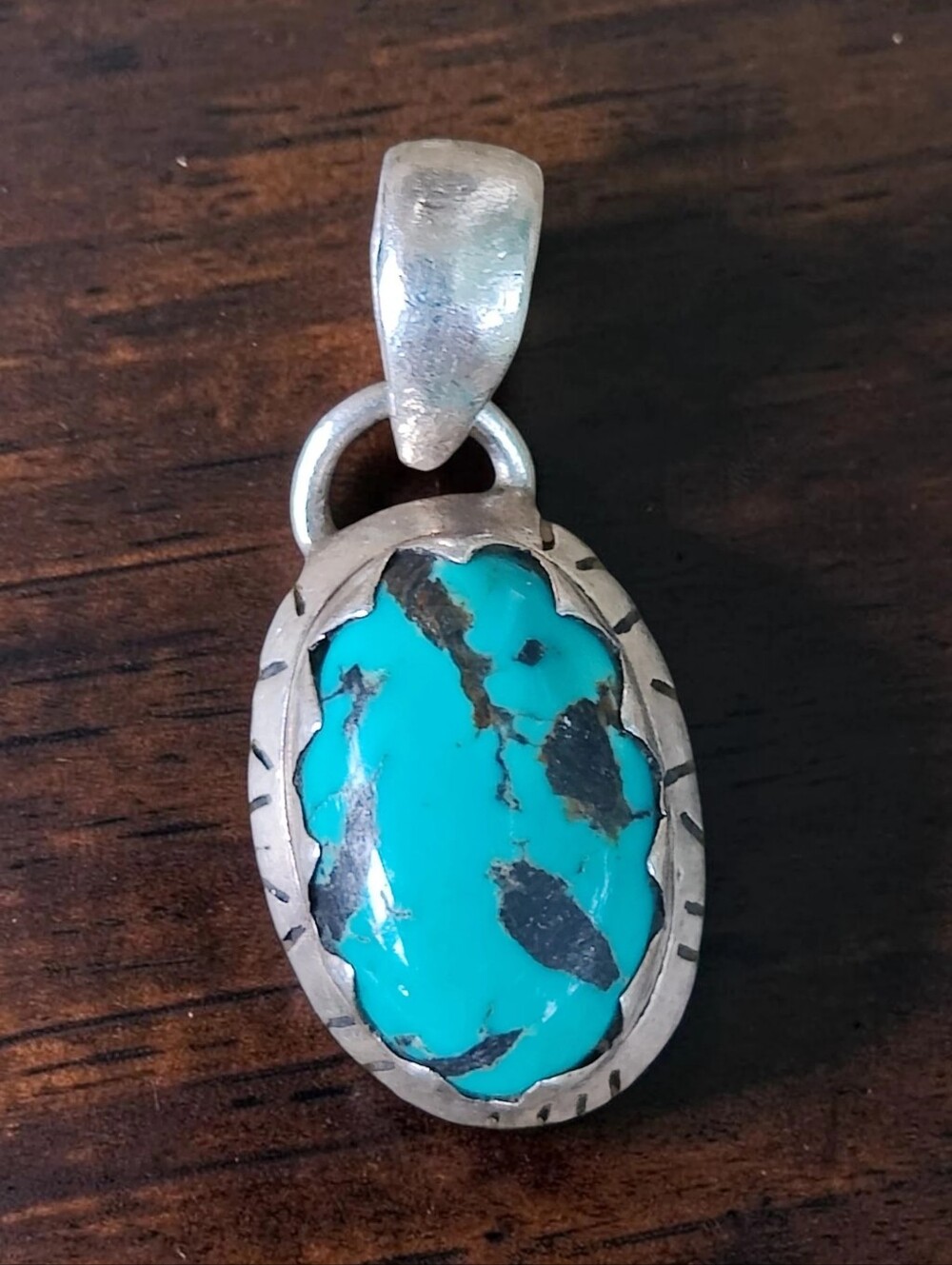 Vintage Sterling Silver Native American Made Kingman Turquoise Pendant